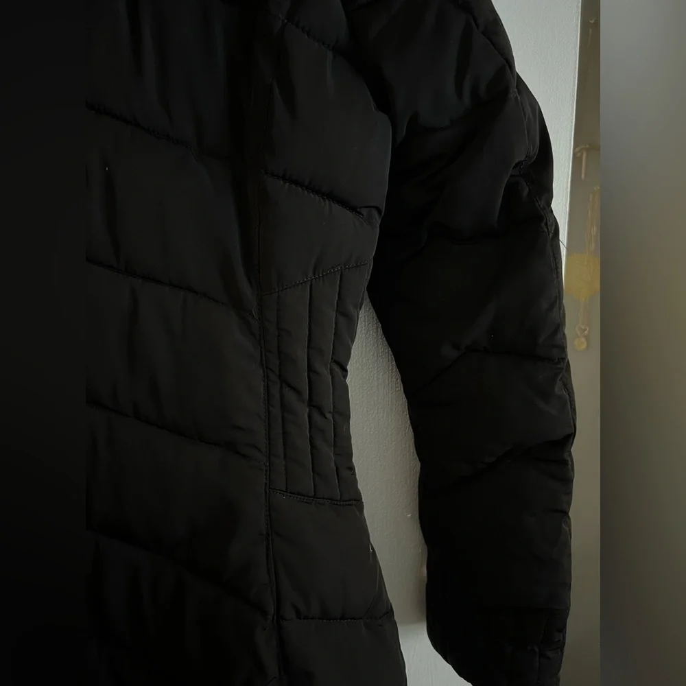 coat Ivanka Trump Black Puffer Coat Faux Fur Hood Long Quilted Jacket XS - Picture 5 of 8